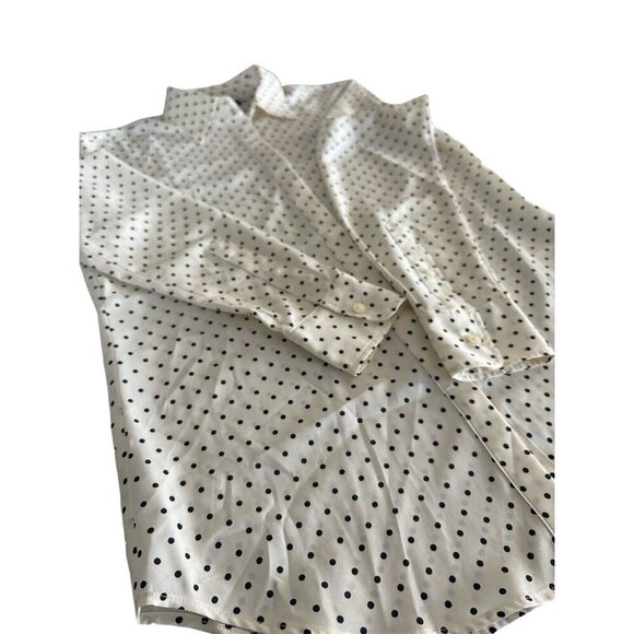 Lauren Ralph Lauren Button Up Blouse Ivory with Navy Polka Dots Classic Size XS - Picture 14 of 16